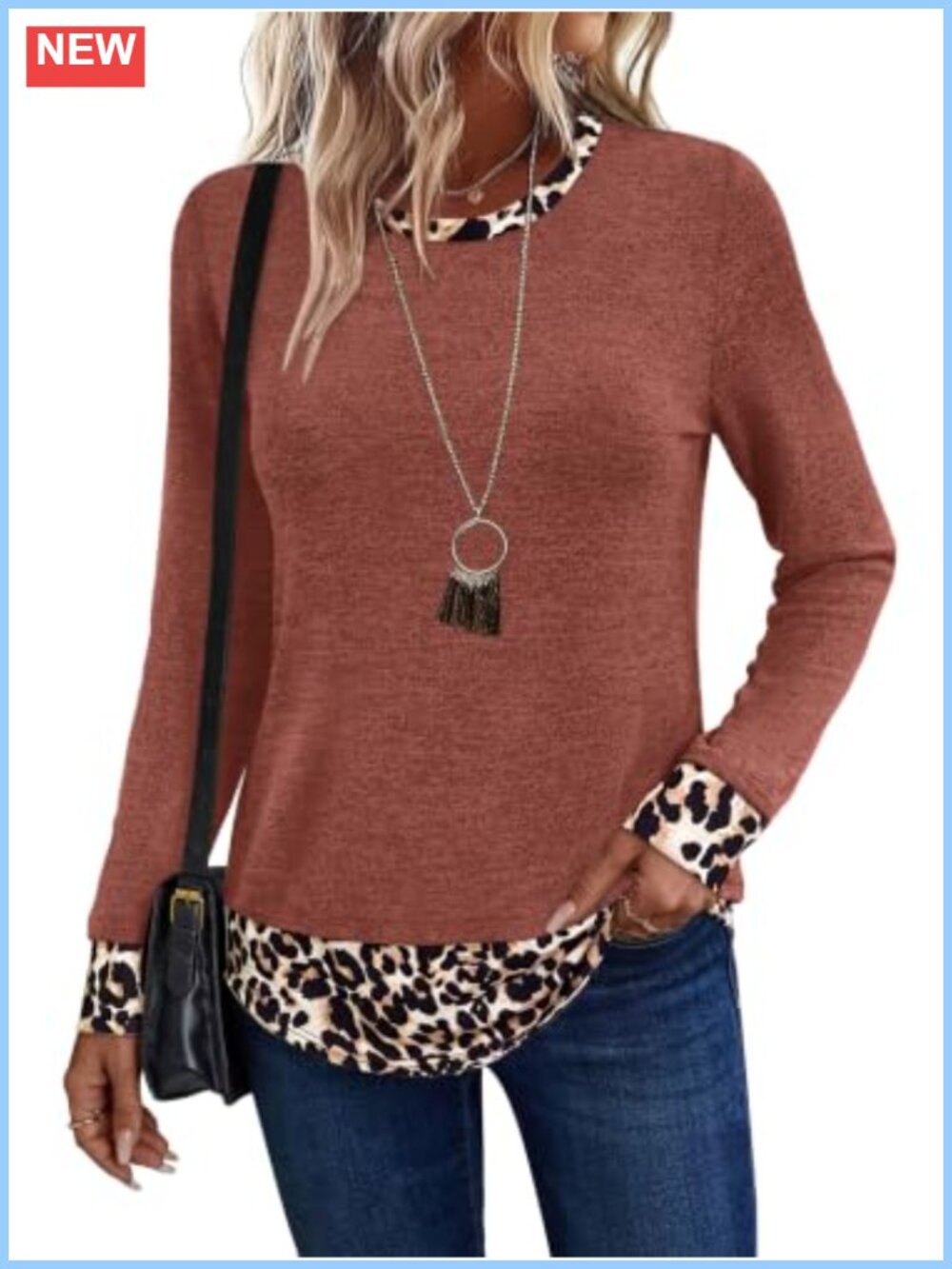 Womens Lightweight Long Sleeve Tunic Top Soft Knit Crew Neck Relaxed Fit Casual